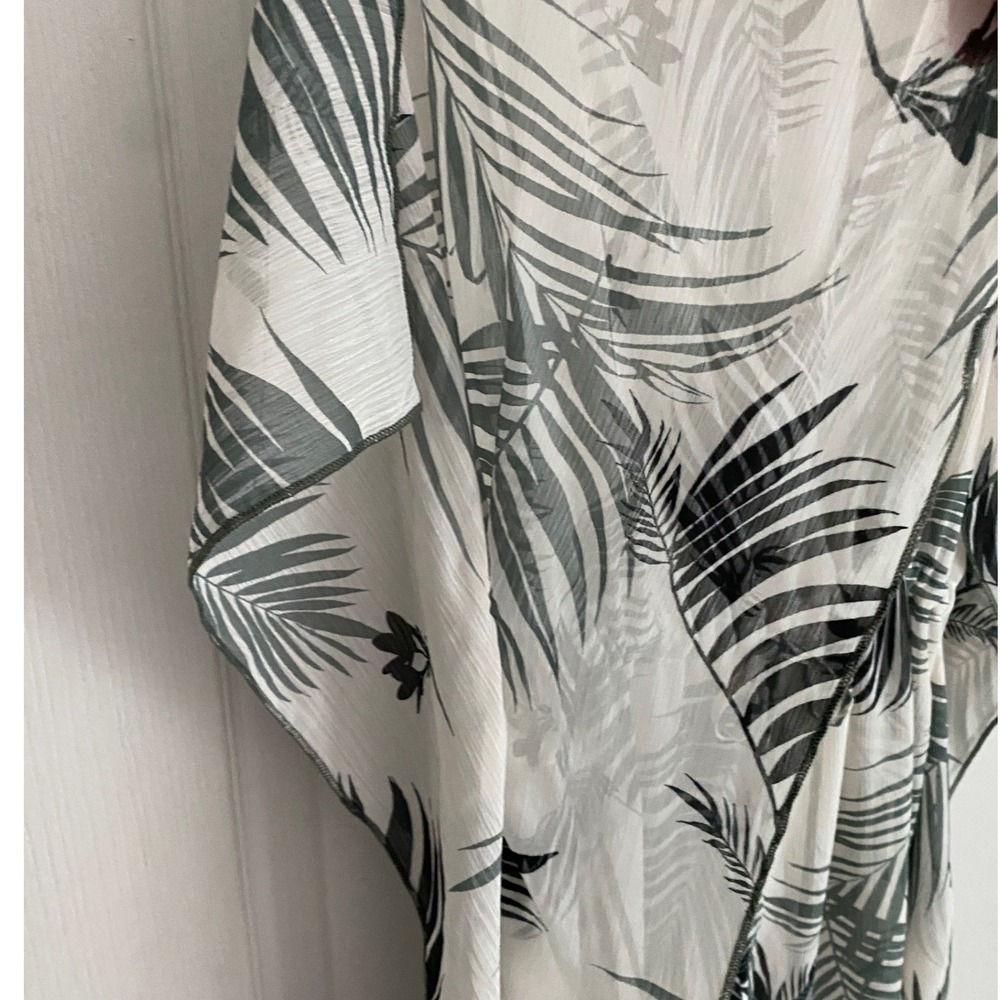 Kona Sol Womens Palm Leaf Kaftan Swim Cover Up V-Neck Drawstring Black White - S - Picture 9 of 12